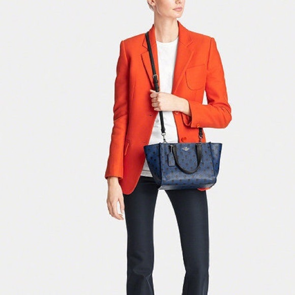 Coach Mini Crosby Carryall in Printed Crossgrain Leather 34774 Blue Black Flora - Picture 13 of 13